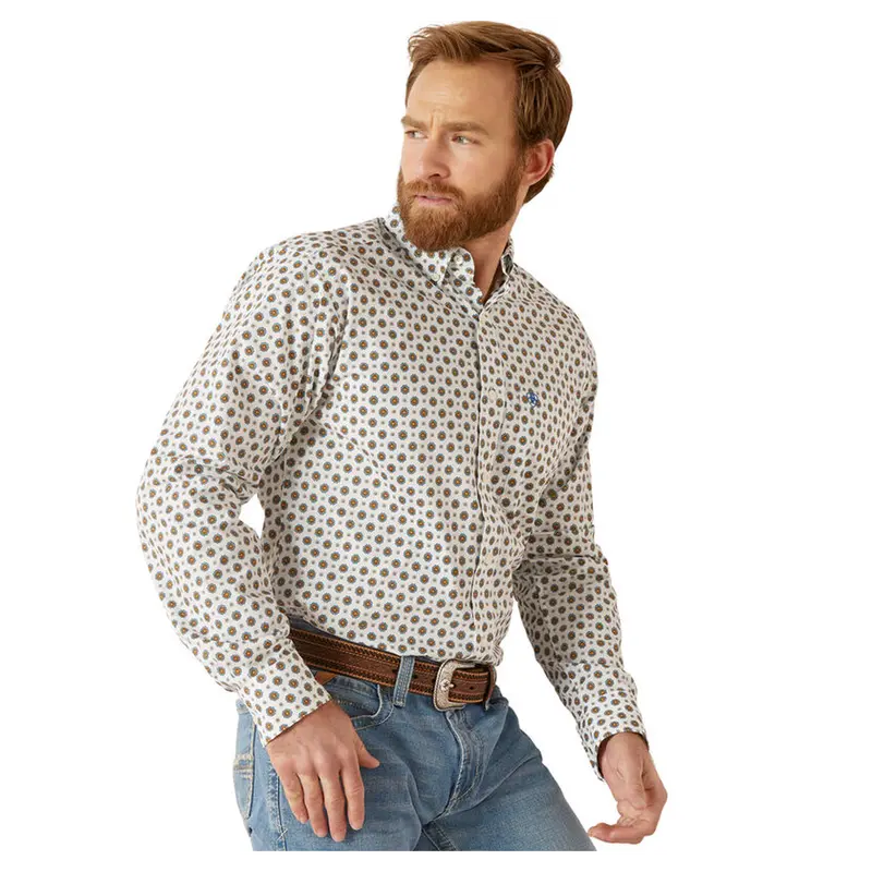 10046585 Ariat Men's Garvie Fitted Long Sleeve Buttondown Shirt - White 1