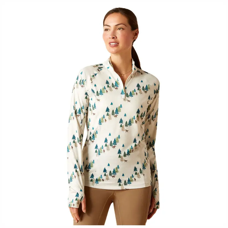 10046603 Ariat Womens Lowell 2.0 1/4 Zip Base Layer - Forest Ride 1