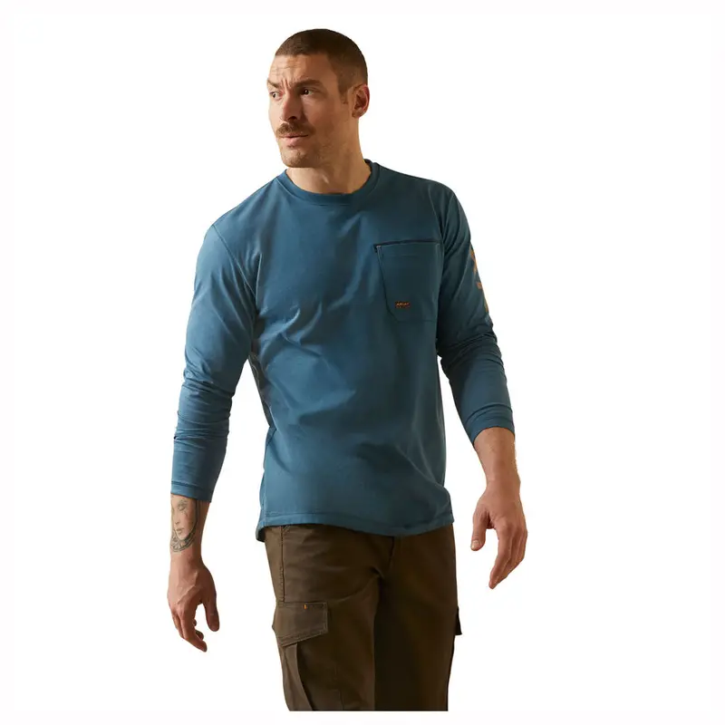 10046633 Ariat Mens Rebar Workman Long Sleeve T-Shirt - Indian Teal/Tiger Eye 1