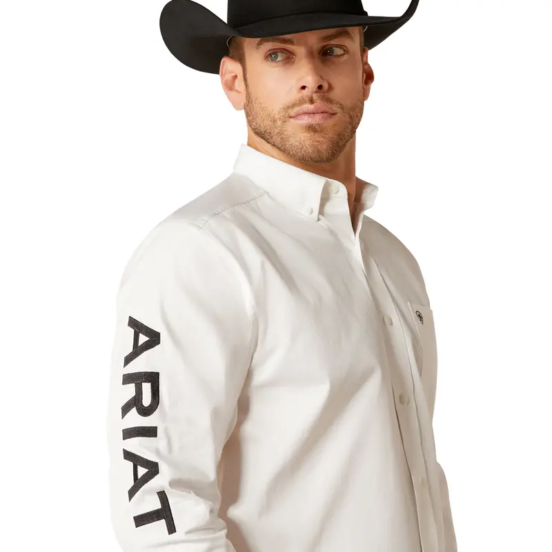 10046825 Ariat Mens Team Logo Twill Long Sleeve Shirt- White/Black 1