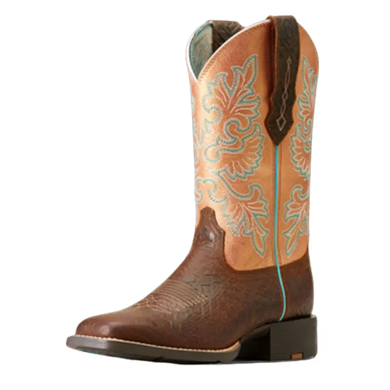 10047039 Ariat Women's Round Up Wide Square Toe Stretchfit Western Boot - Toasted Blanket Emboss 1