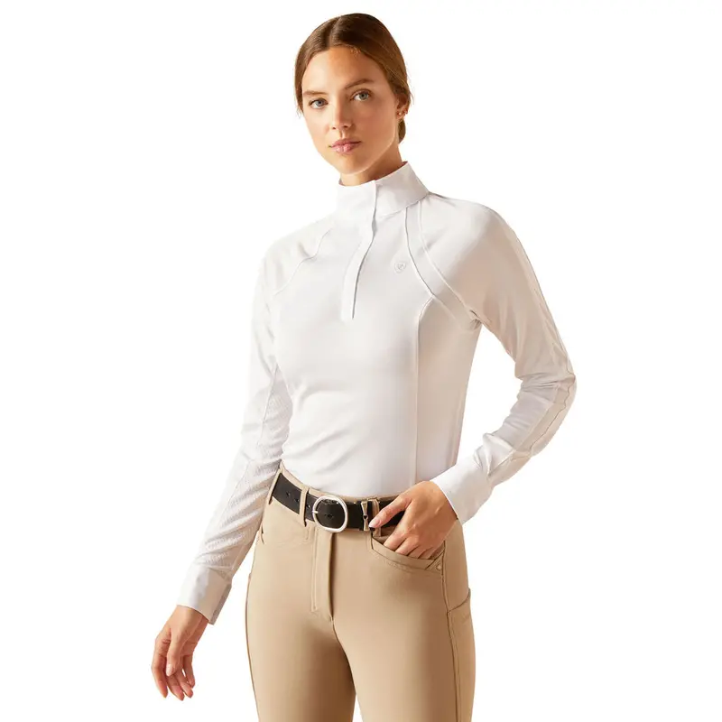 10048934 Ariat Women's Sunstopper 3.0 Pro Long Sleeve Show Shirt - White 1