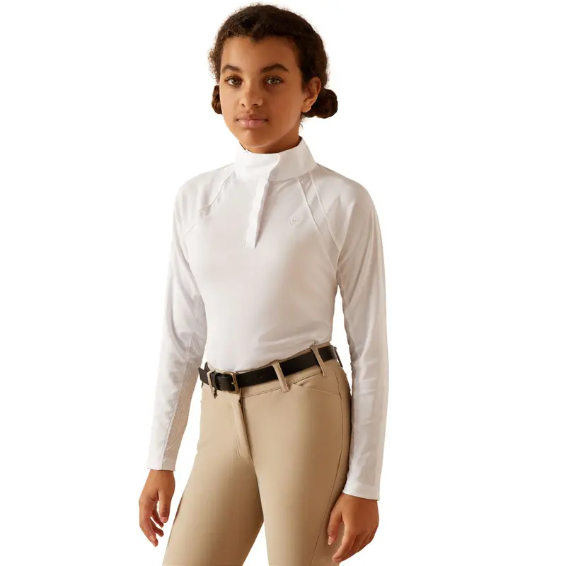10048939 Ariat Youth Long Sleeve Sunstopper 3.0 Show Shirt -White 1