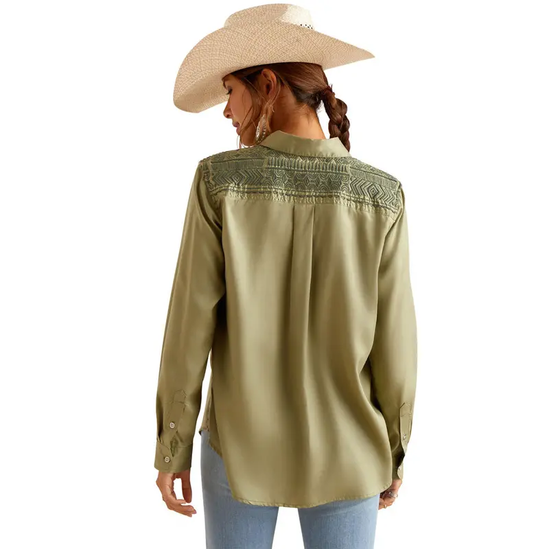 10048990 Ariat Women's Erika Long Sleeve Western Shirt - Sage Green 1