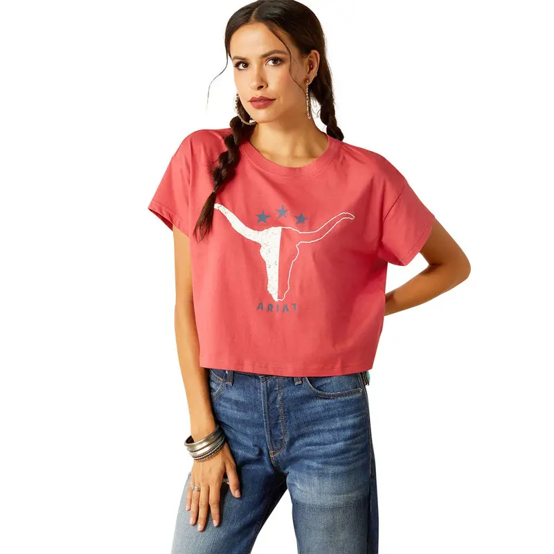 10051299 Ariat Women's Lone Star Short Sleeve T-Shirt - Garnet Rose 1