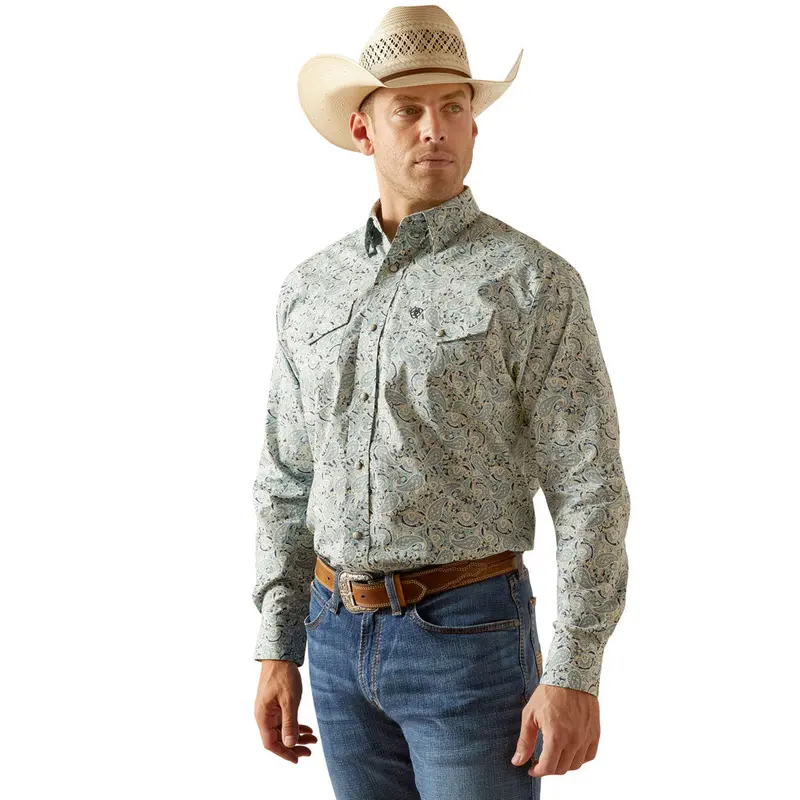 10051349 Ariat Men's Emery Long Sleeve Snap Shirt - Blue 1