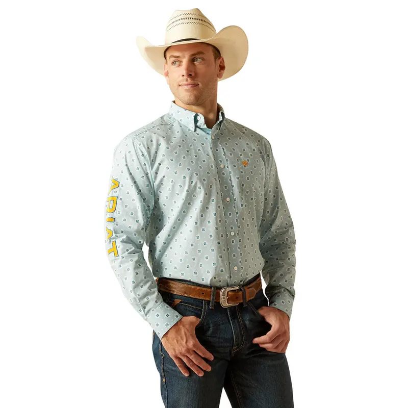 10051522 Ariat Men's Team Colton Classic Fit Long Sleeve Buttondown Shirt - Aqua 1