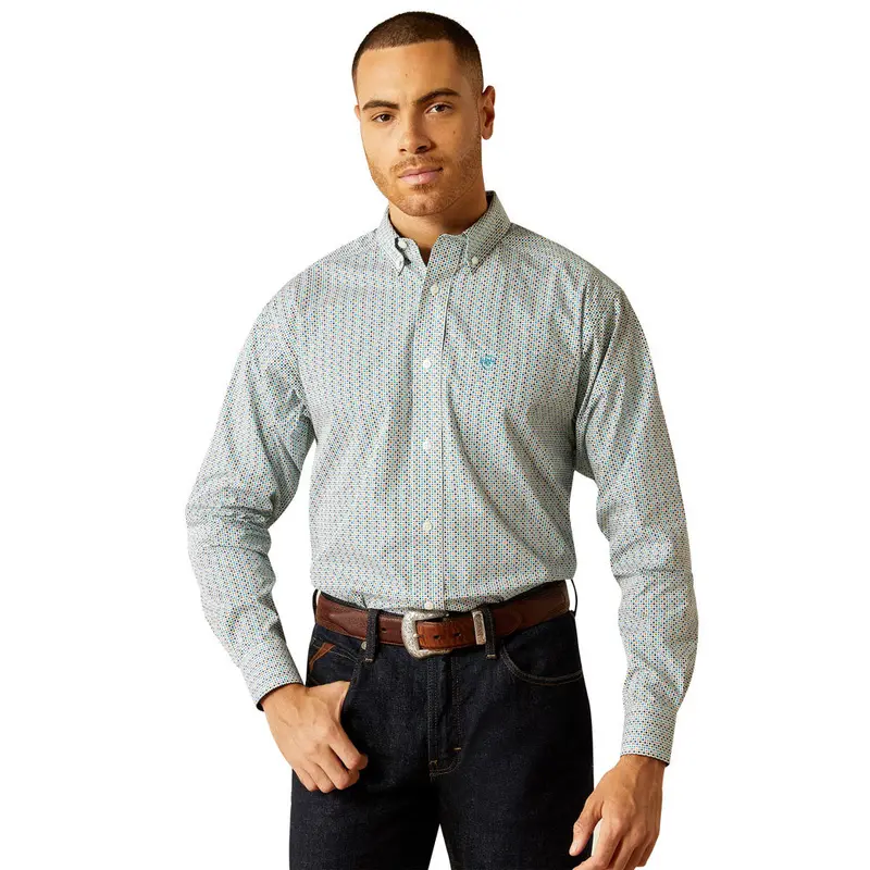 10052349 Ariat Men's Wrinkle Free Gage Classic Fit Long Sleeve Shirt - White Print 1