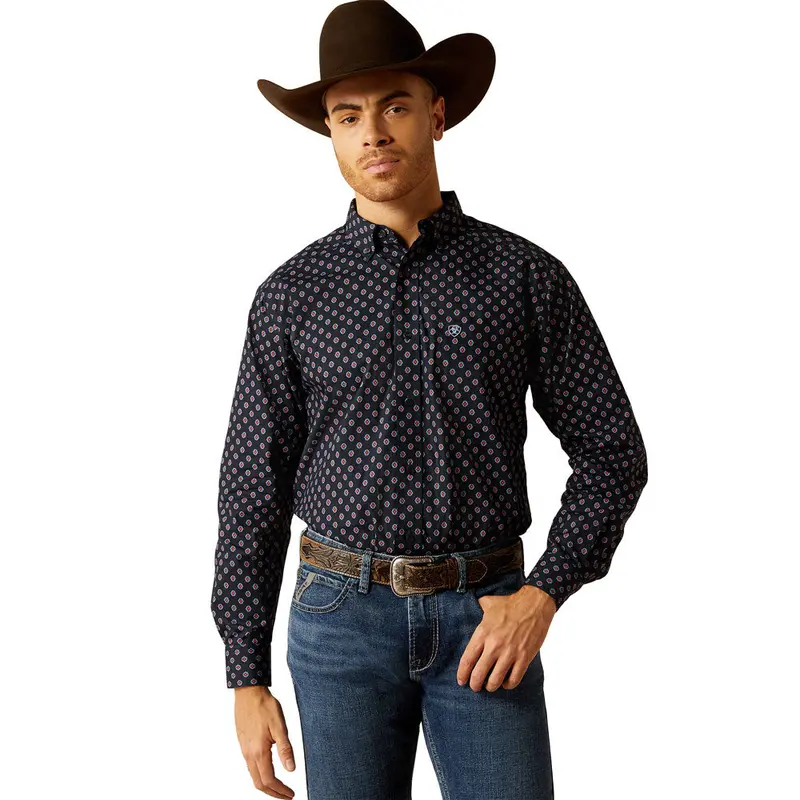 10052490 Ariat Men's Taylor Classic Fit Long Sleeve Button-Down Shirt - Dark Blue Print 1