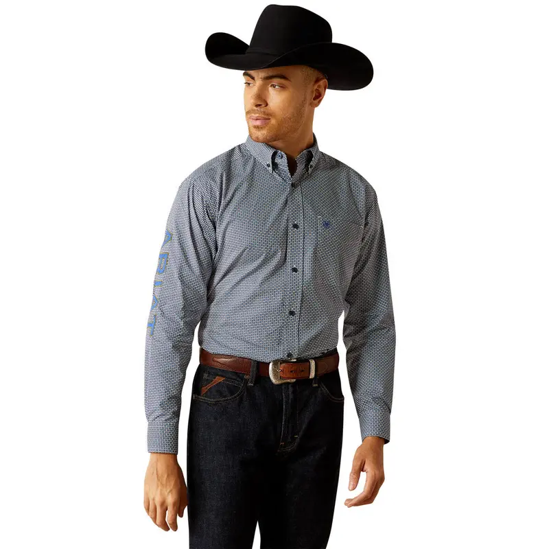 10052626 Ariat Men's Team Keenan Classic Fit Long Sleeve Buttondown Shirt - Blue/Navy 1