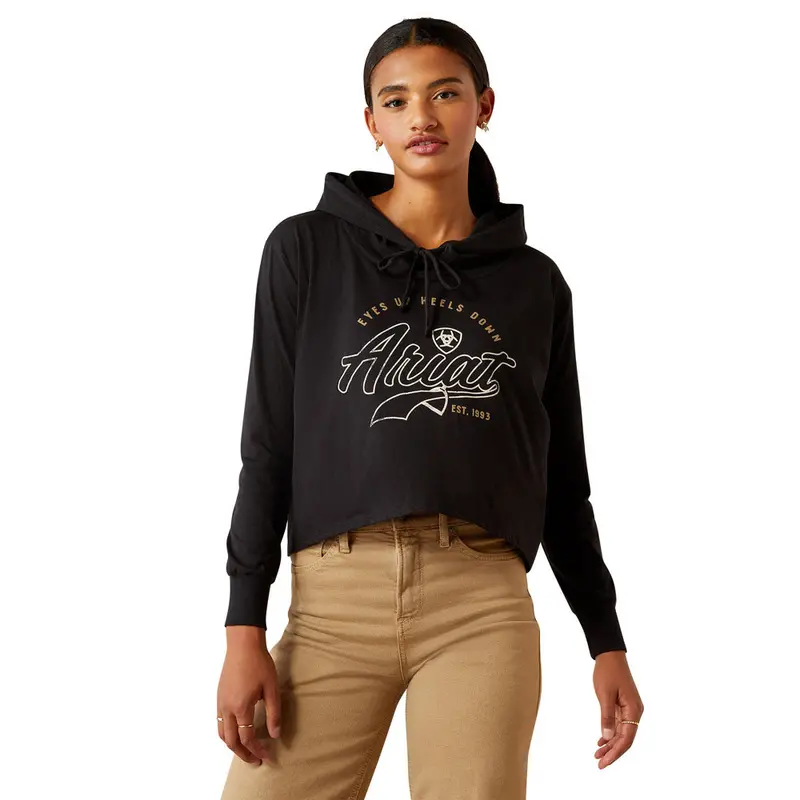 10054562 Ariat Women's Heels Down Long Sleeve Hoodie T-Shirt - Black 1