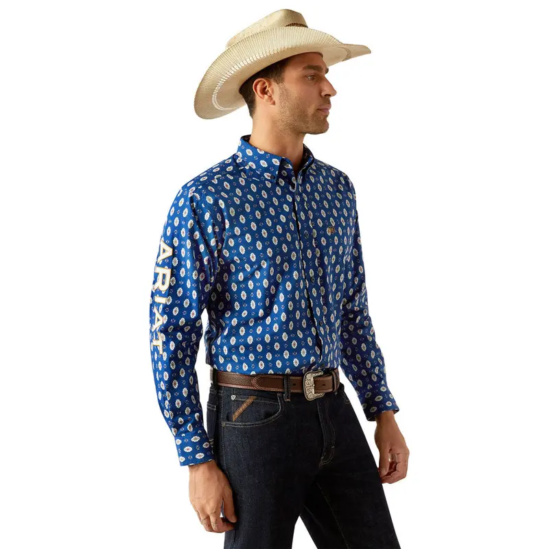 10054666 Ariat Men's Team Dax Classic Fit Long Sleeve Western Shirt - Navy/White 1