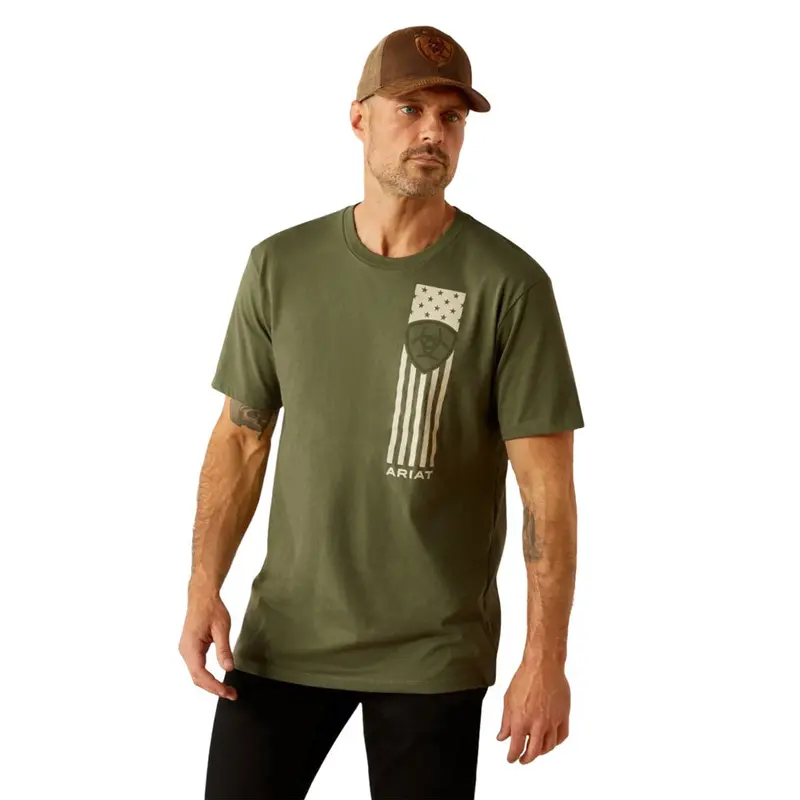 10054833 Ariat Men's Patriot Stripe Short Sleeve Tshirt- Surplus Green  Size Small 1
