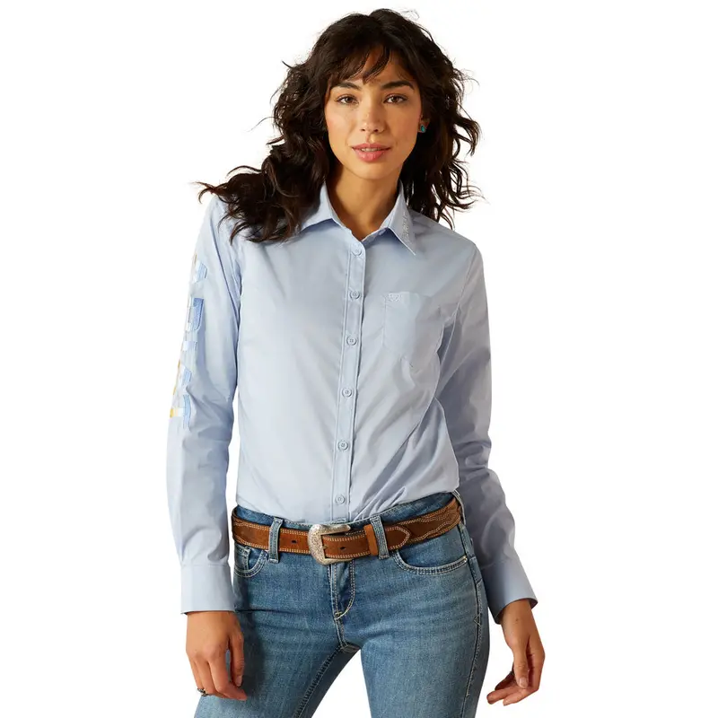 10055085 Ariat Women's Team Kirby Stretch Long Sleeve Button Up Shirt - Kentucky Blue 1