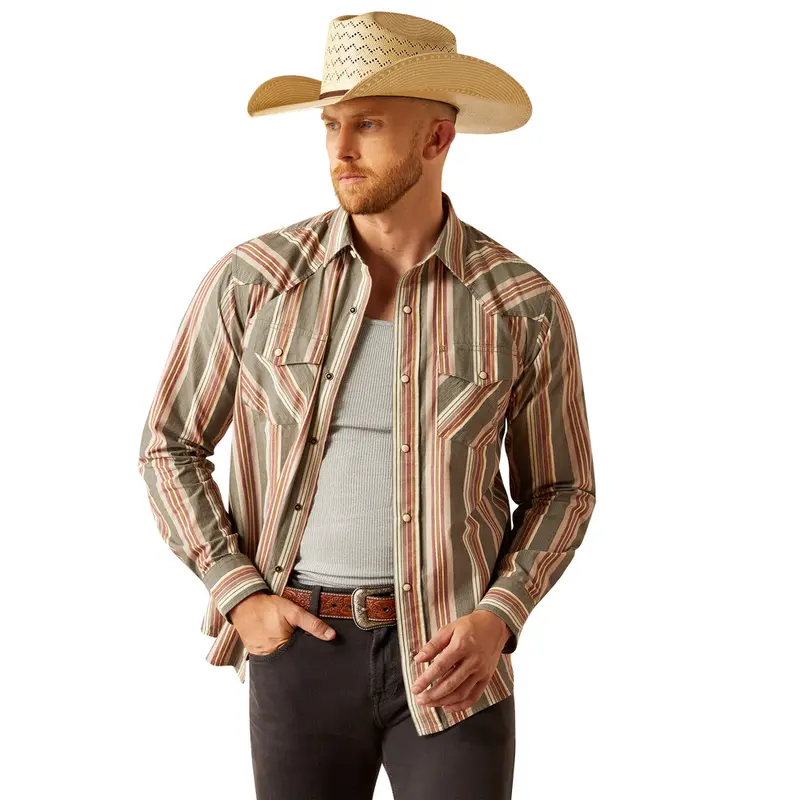 10058702 Ariat Men's Hawk Retro Fit Long Sleeve Snap Shirt - Dark Grey 1
