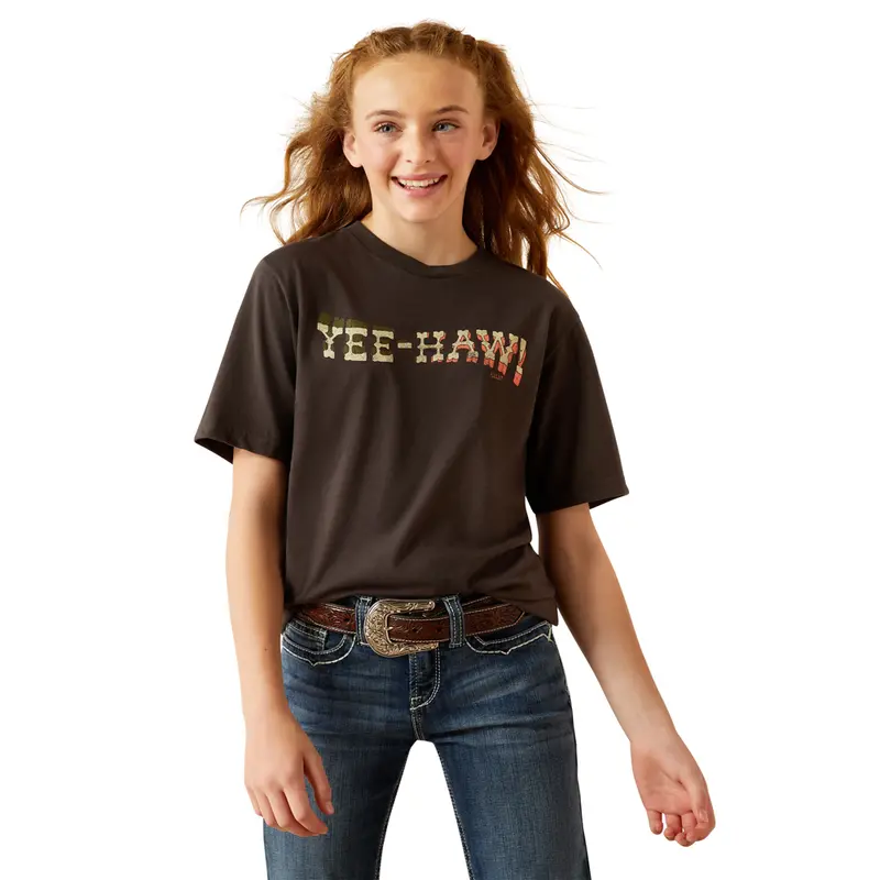 10058867 Ariat Girls' Ariat Yee Haw Twist Short Sleeve T-Shirt - Vintage Black 1