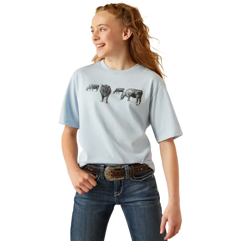 10058868 Ariat Girls' Ariat Born To Farm Short Sleeve T-Shirt - Sky Blue 1