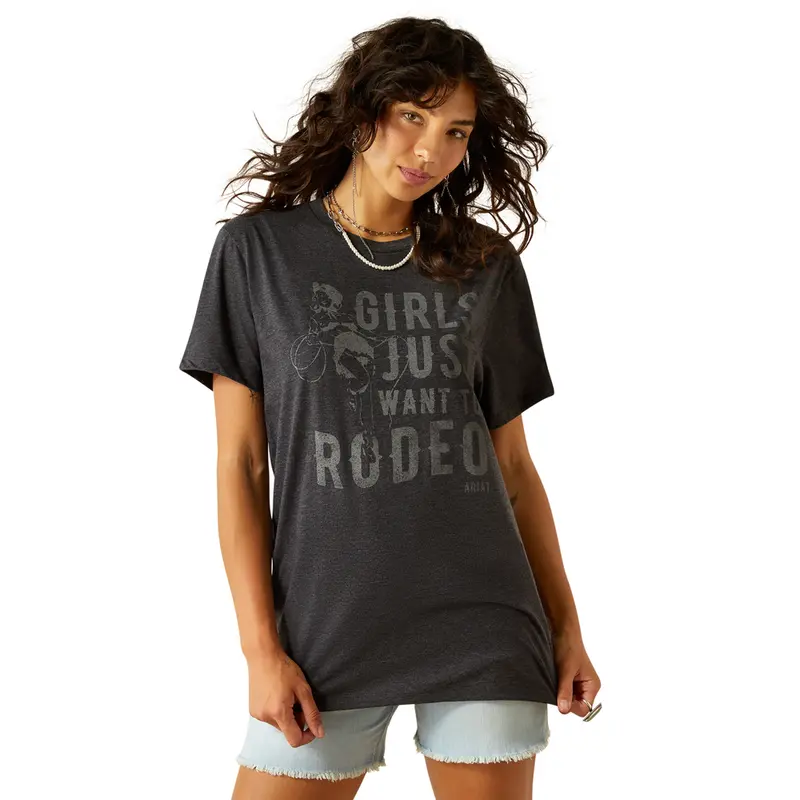 10058879 Ariat Women's Rodeo Girls Short Sleeve T-Shirt - Charcoal Heather 1