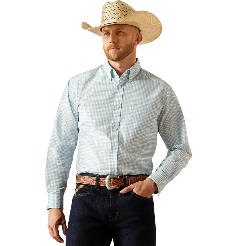 10058965 Ariat Men's Cillian Classic Fit Long Sleeve Button-Down Shirt - Light Blue 1