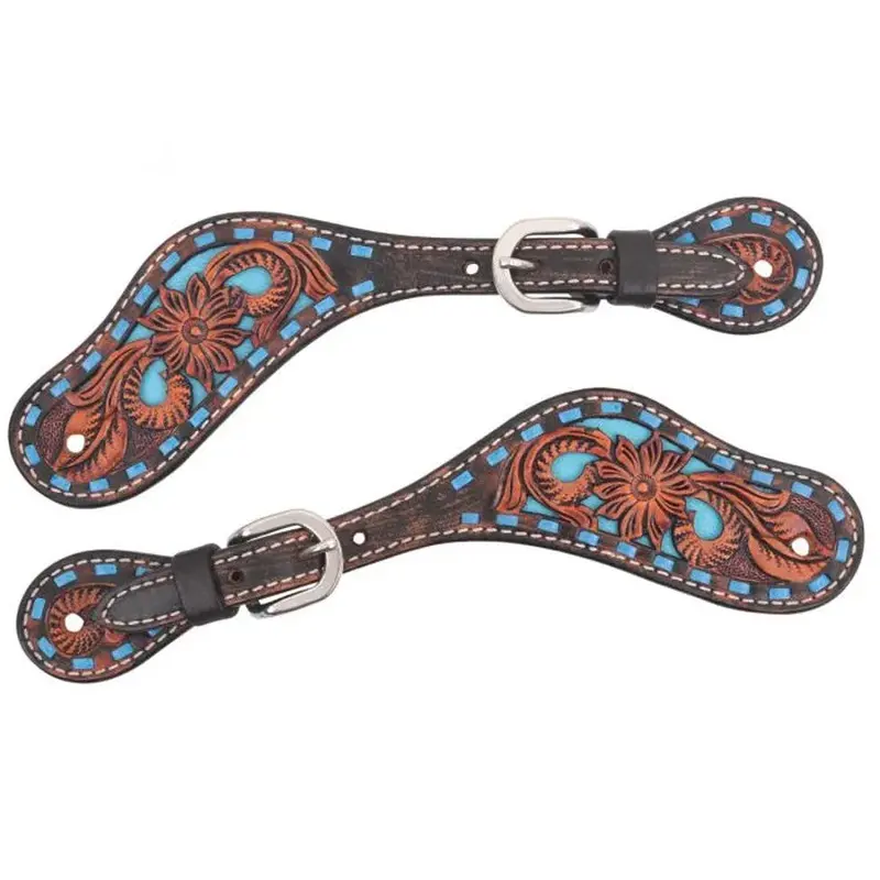 1006-35-Sc Circle Y Bronco Blue Texas Flower Spur Strap 1