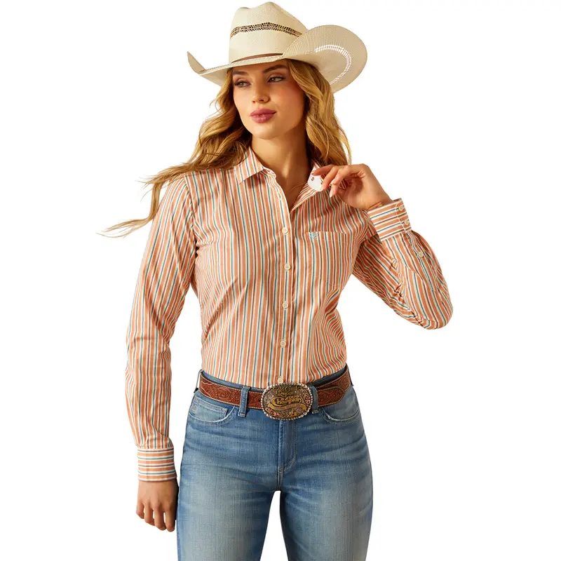 10060372 Ariat Women's Kirby Stretch Long Sleeve Button Shirt - Malia Stripe 1