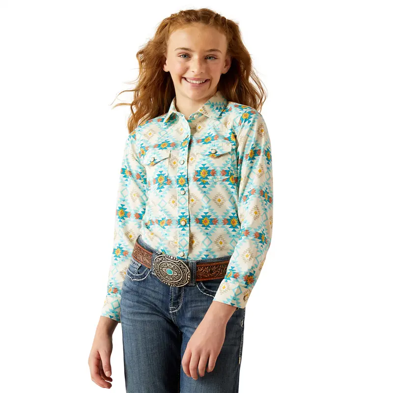 10060390 Ariat Girls' Remy Long Sleeve Snap Shirt - Cayo Print 1