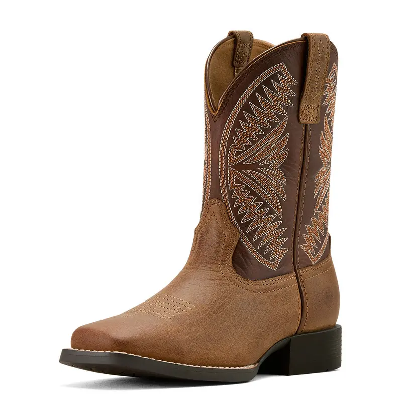 10061136 Ariat Youth Ruidoso Square Toe Western Boot - Pearl/ Chocolate Brown 1