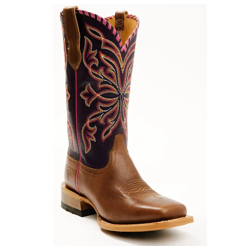 10061147 Ariat Women's Showdown Wide Square Toe Western Cowboy Boots - Dark Tan/Vino 1