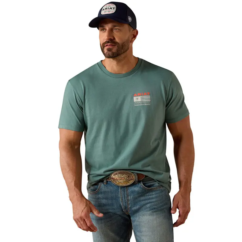 10061355 Ariat Men's Hidden Valley Flag Classic Fit Short Sleeve T-Shirt - Silver Pine 1
