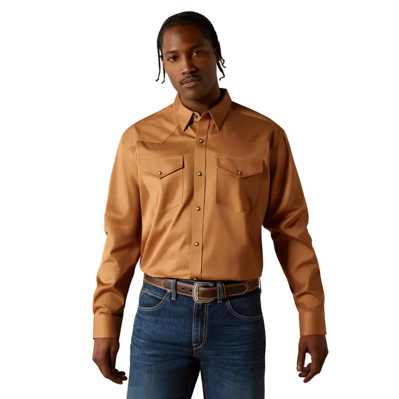 10062473 Ariat Men's Solid Twill Classic Fit Long Sleeve Western Snap Shirt - Tan 1