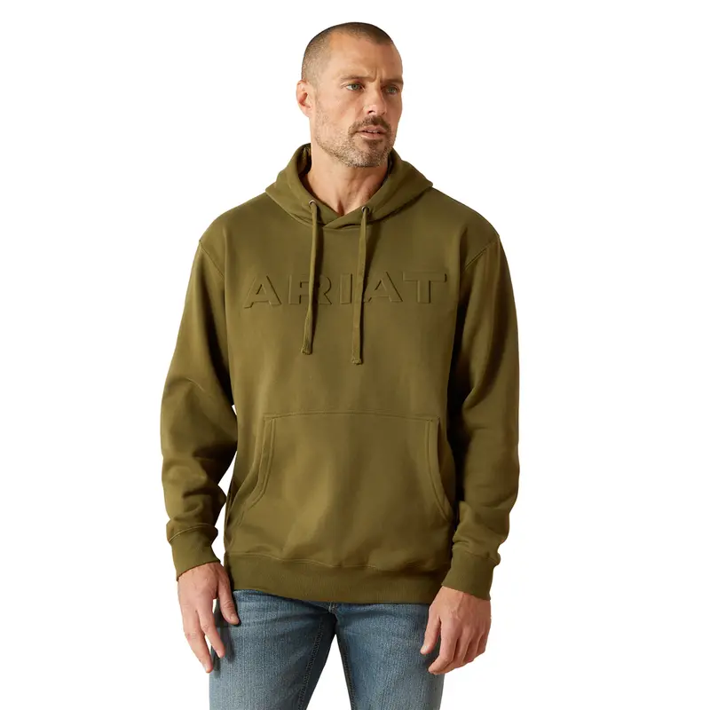 10062501 Ariat Men's Embossed Logo Hoodie - Winter Moss 1