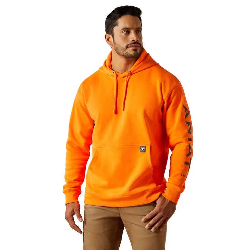 10062541 Ariat Men's Rebar Graphic Hoodie - Safety Orange/Rebar Grey 1