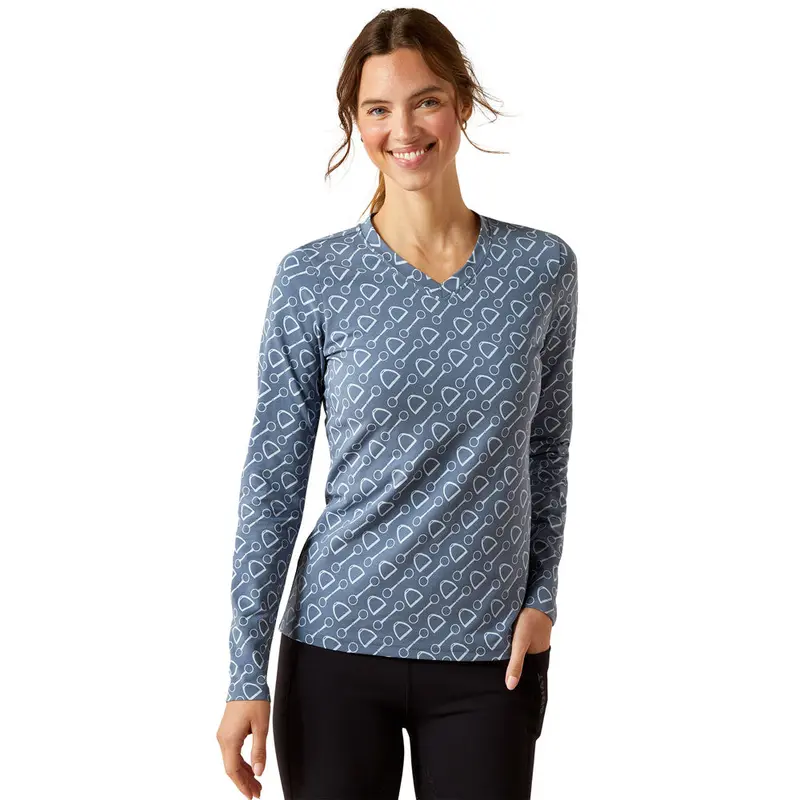 10062572 Ariat Women's Hardware Print Long Sleeve T-Shirt - China Blue 1