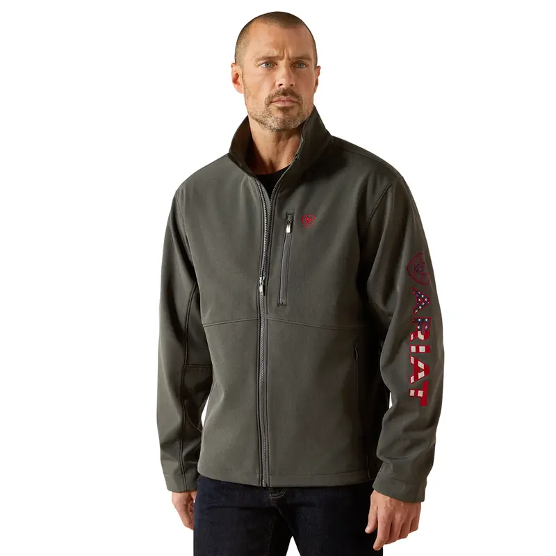 10062579 Ariat Men's Logo Softshell Jacket - Charcoal/Americana 1
