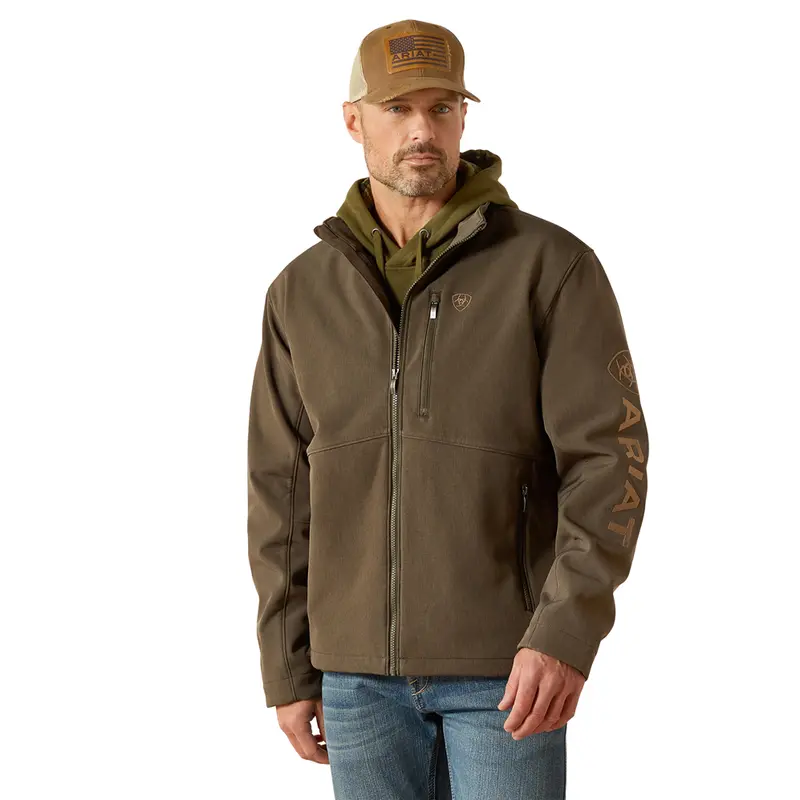 10062584 Ariat Men's Logo Softshell Jacket - Earth Green Heather 1