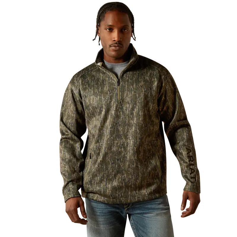 10062622 Ariat Men's Caldwell Logo 1/4 Zip Sweater - Green Tree Bark Camo 1