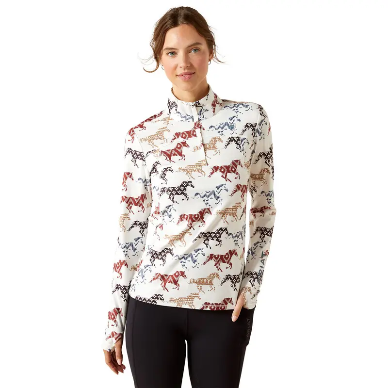 10062629 Ariat Women's Lowell 3.0 1/4 Zip Long Sleeve Baselayer - Painted Ponies Print 1