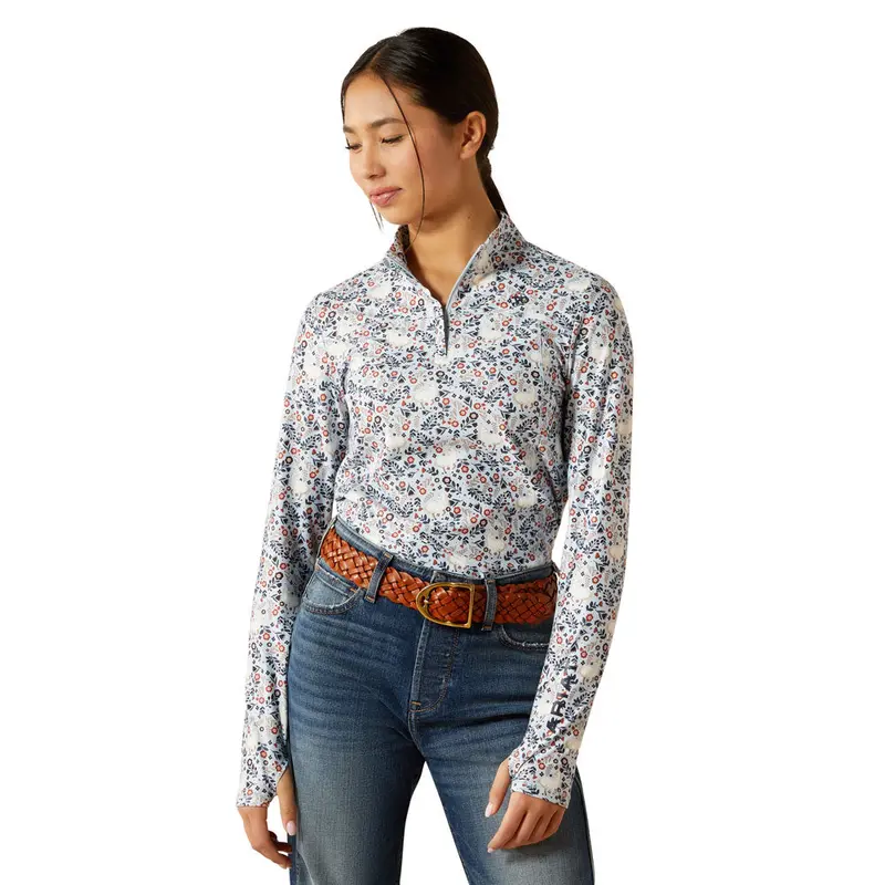 10062638 Youth Ariat Lowell 3.0 1/4 Zip Long Sleeve Baselayer - Posey Pony Print 1