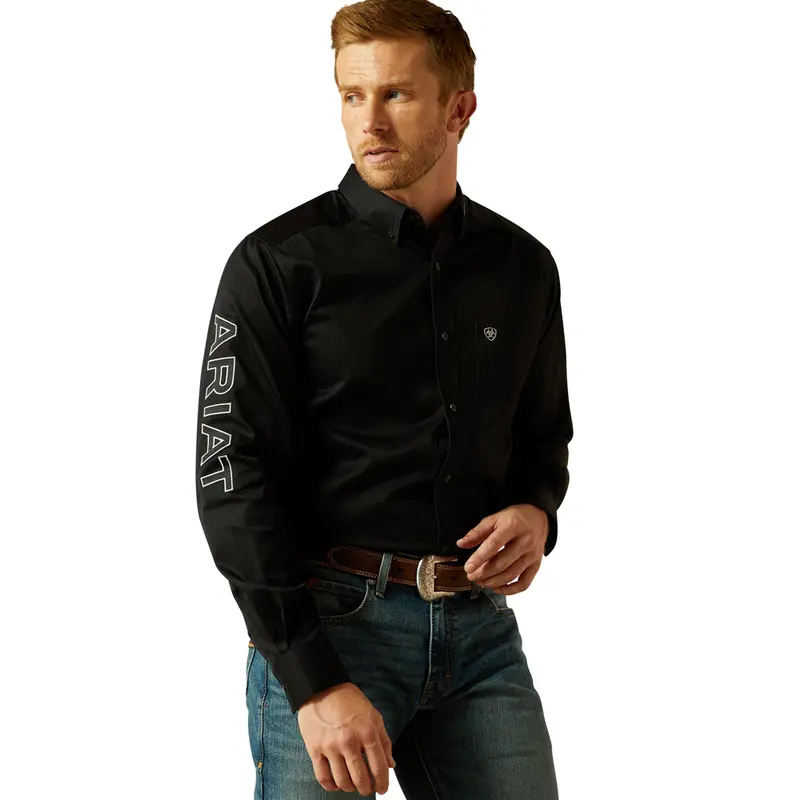 10062659 Ariat Men's Team Logo Twill Fitted Long Sleeve Buttondown Western Shirt - Black 1