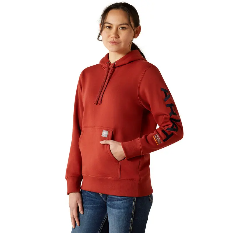 10062661 Ariat Women's Rebar Graphic Hoodie - Barn Red/Navy 1