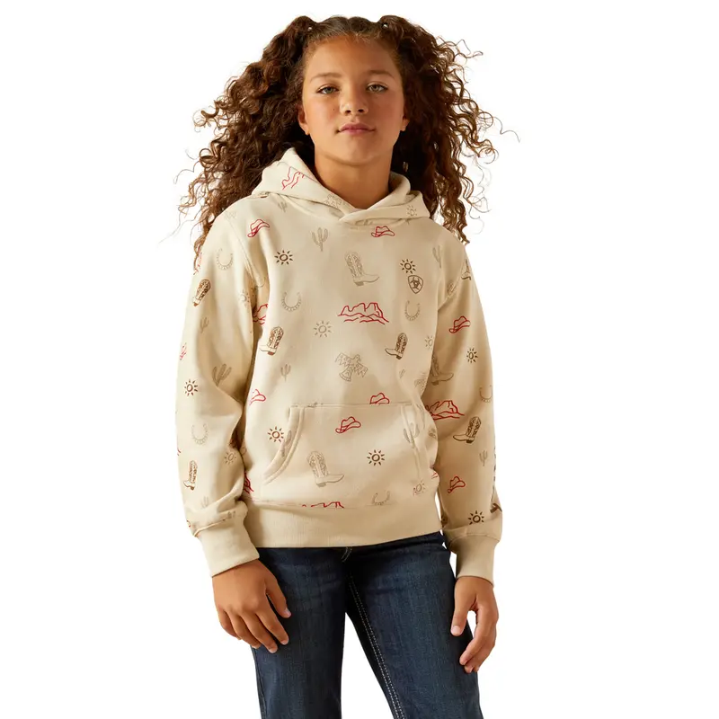 10062845 Ariat Girls' Western Stamps Hoodie - Layla Print 1