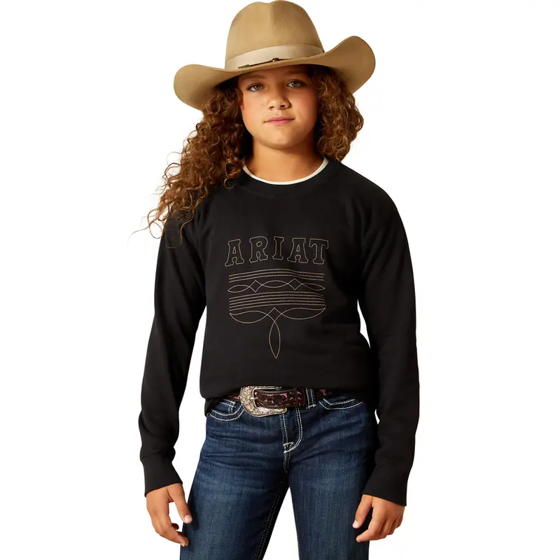 10062846 Ariat Girls' Booted Logo Sweatshirt - Black 1