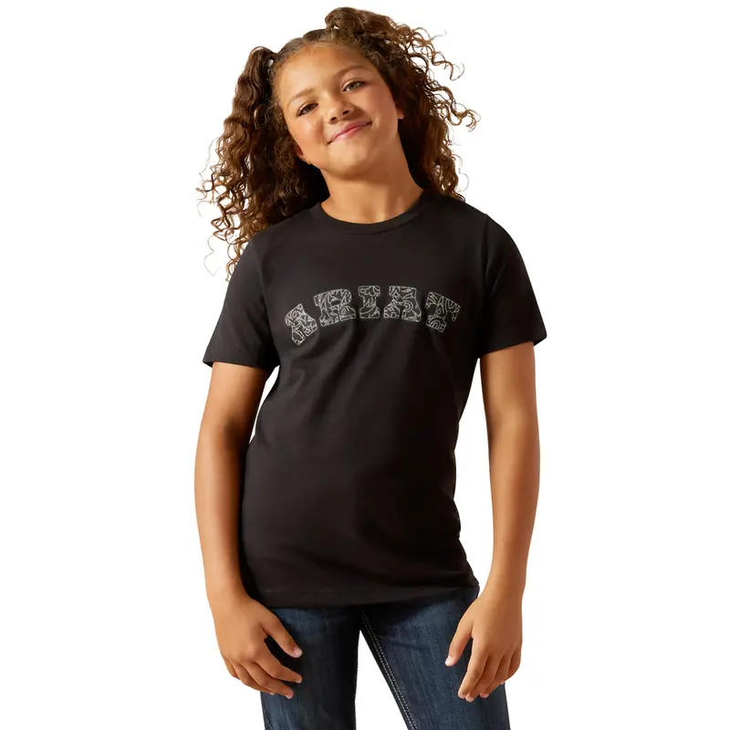 10062874 Ariat Girls' Boot Stitch Logo Short Sleeve T-Shirt - Black 1