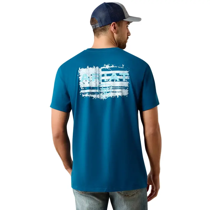 10062952 Ariat Men's Liquid Stamp Flag Classic Fit T-Shirt - Sailor Blue 1