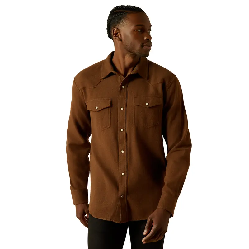 10063147 Ariat Men's Hyde Retro Fit Long Sleeve Western Snap Shirt - Dark Brown 1