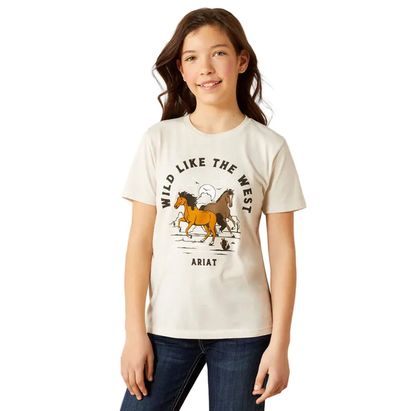 10063752 Ariat Girls' Wild Like The West Short Sleeve T-Shirt - Natural 1