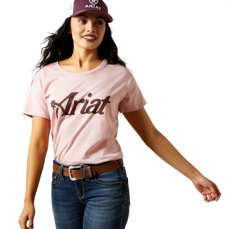 10063761 Ariat Women's Spur Script Short Sleeve T-Shirt - Dusty Pink 1