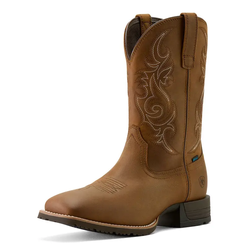 10064047 Ariat Men's Hybrid Ranchway Waterproof Wide Square Toe Cowboy Boot - Distressed Brown 1
