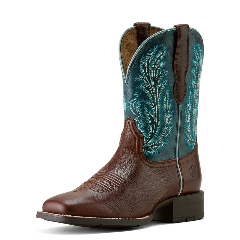 10064073 Ariat Women's Round Up Filly Wide Square Toe Western Boot - Oiled Teak 1