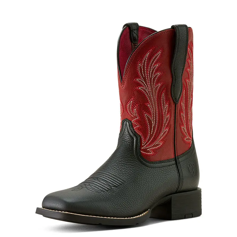 10064075 Ariat Women's Round Up Filly Wide Square Toe Western Boot - Black Deertan 1